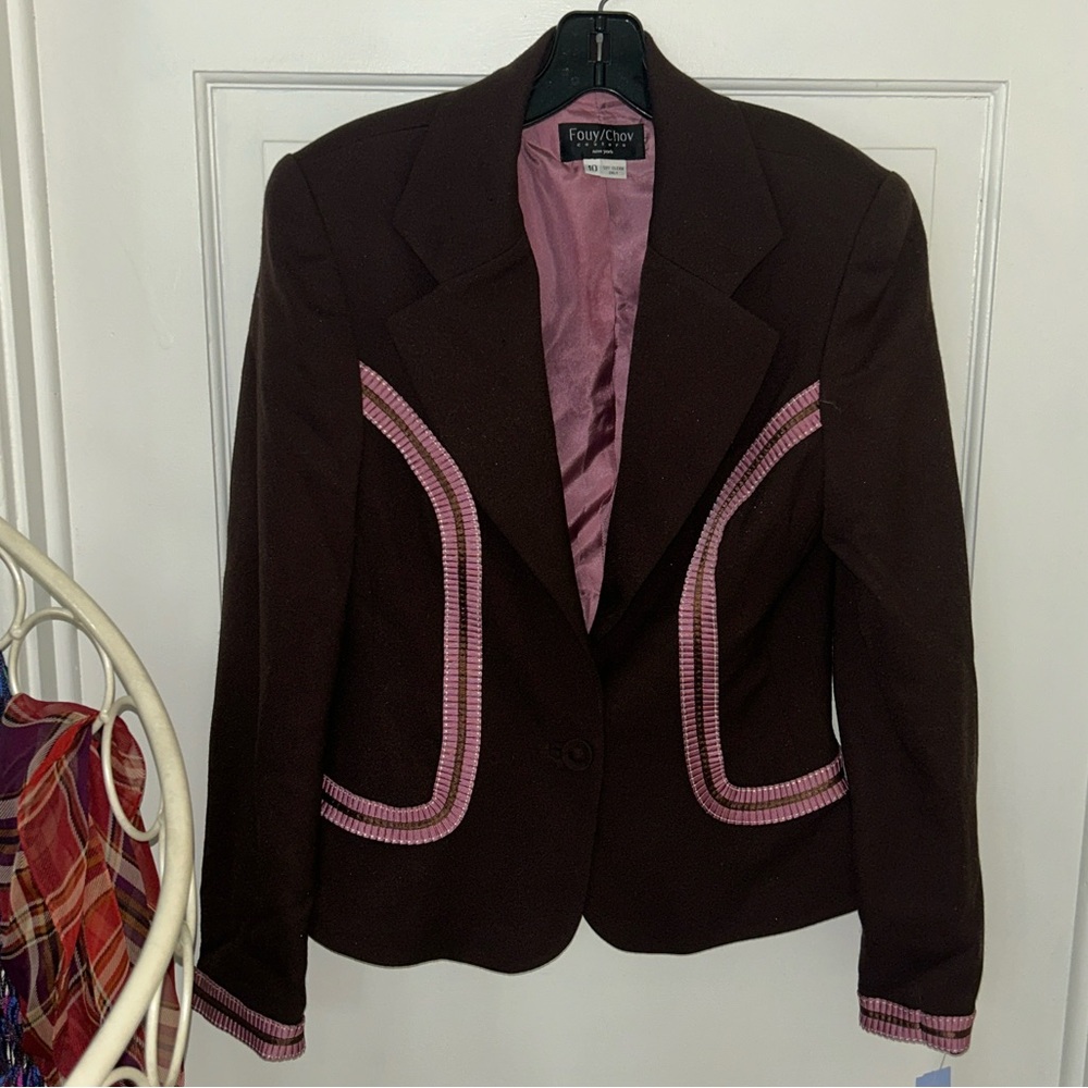 RARE FOUY/CHOV sz 10 Women's Brown blazer with Pink Accents and trim